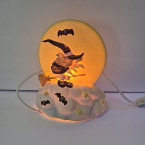 Vintage Halloween Witch Moon Ceramic Night Light